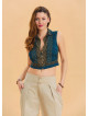 Shirt Collar Button Detailed Petrol Ethnic Blouse 4630